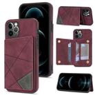 For iPhone 12 Pro Max Line Card Holder Phone Case(Wine Red) - 1