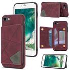 For iPhone SE 2022 / SE 2020 / 8 / 7 Line Card Holder Phone Case(Wine Red) - 1