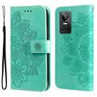 For OPPO Realme GT Neo3 7-petal Flowers Embossing Pattern Leather Phone Case(Green) - 1