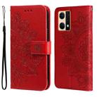 For OPPO Reno7 4G / F21 Pro 4G 7-petal Flowers Embossing Pattern Leather Phone Case(Red) - 1