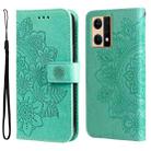 For OPPO Reno7 4G / F21 Pro 4G 7-petal Flowers Embossing Pattern Leather Phone Case(Green) - 1