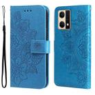 For OPPO Reno7 4G / F21 Pro 4G 7-petal Flowers Embossing Pattern Leather Phone Case(Blue) - 1