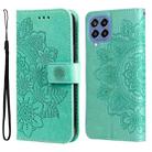 For Samsung Galaxy M33 5G Global 7-petal Flowers Embossing Pattern Leather Phone Case(Green) - 1