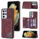 For Samsung Galaxy S21 Ultra 5G Line Card Holder Phone Case(Wine Red) - 1