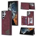 For Samsung Galaxy S22 Ultra 5G Line Card Holder Phone Case(Wine Red) - 1