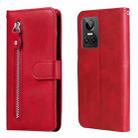 For OPPO Realme GT Neo3 Calf Texture Zipper Leather Phone Case(Red) - 1