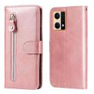 For OPPO Reno7 4G / F21 Pro 4G / 5G Calf Texture Zipper Leather Phone Case(Rose Gold) - 1