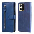 For OPPO Reno7 4G / F21 Pro 4G / 5G Calf Texture Zipper Leather Phone Case(Blue) - 1