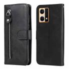 For OPPO Reno7 4G / F21 Pro 4G Calf Texture Zipper Leather Phone Case(Black) - 1