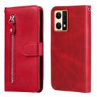 For OPPO Reno7 4G / F21 Pro 4G / 5G Calf Texture Zipper Leather Phone Case(Red) - 1