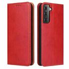 For Samsung Galaxy S21 FE 5G Fierre Shann PU Genuine Leather Texture Leather Phone Case(Red) - 1