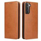 For Samsung Galaxy S21 FE 5G Fierre Shann PU Genuine Leather Texture Leather Phone Case(Brown) - 1