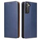For Samsung Galaxy S21 FE 5G Fierre Shann PU Genuine Leather Texture Leather Phone Case(Blue) - 1