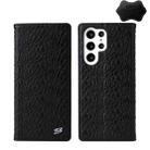 For Samsung Galaxy S22 Ultra 5G Fierre Shann Crocodile Texture Magnetic Genuine Leather Phone Case(Black) - 1