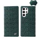 For Samsung Galaxy S22 Ultra 5G Fierre Shann Crocodile Texture Magnetic Genuine Leather Phone Case(Green) - 1