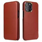 For iPhone 13 Pro Fierre Shann Magnetic Genuine Leather Phone Case (Brown) - 1