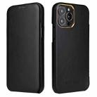 For iPhone 13 Pro Fierre Shann Magnetic Genuine Leather Phone Case (Black) - 1