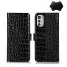 For Motorola Moto E32 4G Crocodile Top Layer Cowhide Leather Phone Case(Black) - 1