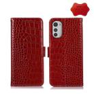 For Motorola Moto E32 4G Crocodile Top Layer Cowhide Leather Phone Case(Red) - 1