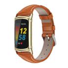 For Fitbit Charge5 Mijobs Genuine Leather Slim Watch Band(Orange+Gold) - 1