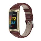 For Fitbit Charge5 Mijobs Genuine Leather Slim Watch Band(Wine Red+Gold) - 1