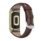 For Fitbit Charge5 Mijobs Genuine Leather Slim Watch Band(Coffee+Gold) - 1