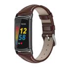 For Fitbit Charge5 Mijobs Genuine Leather Slim Watch Band(Coffee+Black) - 1