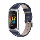 For Fitbit Charge5 Mijobs Genuine Leather Slim Watch Band(Blue+Silver) - 1