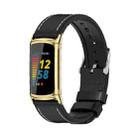 For Fitbit Charge5 Mijobs TPU + Leather Watch Band(Black+Gold) - 1