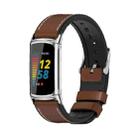 For Fitbit Charge5 Mijobs TPU + Leather Watch Band(Brown+Silver) - 1