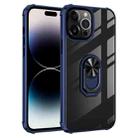 For iPhone 14 Pro Transparent TPU + Acrylic Ring Holder Phone Case (Black Blue) - 1