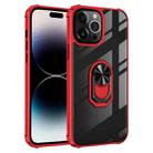 For iPhone 14 Pro Transparent TPU + Acrylic Ring Holder Phone Case (Black Red) - 1