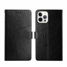 For iPhone 14 Pro Y Stitching Horizontal Flip Leather Phone Case (Black) - 1