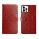 For iPhone 14 Pro Y Stitching Horizontal Flip Leather Phone Case (Brown) - 1