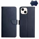 For iPhone 14 Plus Genuine Leather Fingerprint-proof Horizontal Flip Phone Case  (Blue) - 1