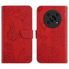 For Honor Magic4 Lite 5G Skin Feel Butterfly Peony Embossed Leather Phone Case(Red) - 1