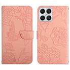 For Honor X8 Skin Feel Butterfly Peony Embossed Leather Phone Case(Pink) - 1