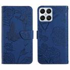 For Honor X8 Skin Feel Butterfly Peony Embossed Leather Phone Case(Blue) - 1