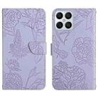 For Honor X8 Skin Feel Butterfly Peony Embossed Leather Phone Case(Purple) - 1