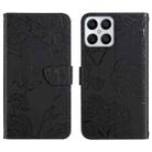 For Honor X8 Skin Feel Butterfly Peony Embossed Leather Phone Case(Black) - 1