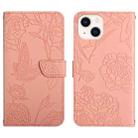 For iPhone 14 Plus Skin Feel Butterfly Peony Embossed Leather Phone Case  (Pink) - 1