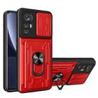 For Xiaomi 12 Pro Sliding Camshield TPU+PC Phone Case with Card Slot(Red) - 1