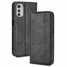 For Motorola Moto E32 4G Magnetic Buckle Retro Texture Leather Phone Case(Black) - 1