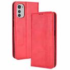 For Motorola Moto E32 4G Magnetic Buckle Retro Texture Leather Phone Case(Red) - 1