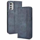 For Motorola Moto E32 4G Magnetic Buckle Retro Texture Leather Phone Case(Blue) - 1