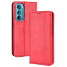 For Motorola Edge 30 Magnetic Buckle Retro Texture Leather Phone Case(Red) - 1