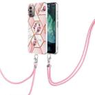 For Nokia G21 / G11 Splicing Marble Flower Pattern TPU Phone Case with Lanyard(Pink Flower) - 1