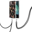 For Nokia G21 / G11 Splicing Marble Flower Pattern TPU Phone Case with Lanyard(Black Flower) - 1