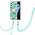 For OPPO Realme 9i / A36 / A96 4G Splicing Marble Flower Pattern TPU Phone Case with Lanyard(Blue Flower) - 1