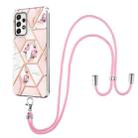 For Samsung Galaxy A33 5G Splicing Marble Flower Pattern TPU Phone Case with Lanyard(Pink Flower) - 1